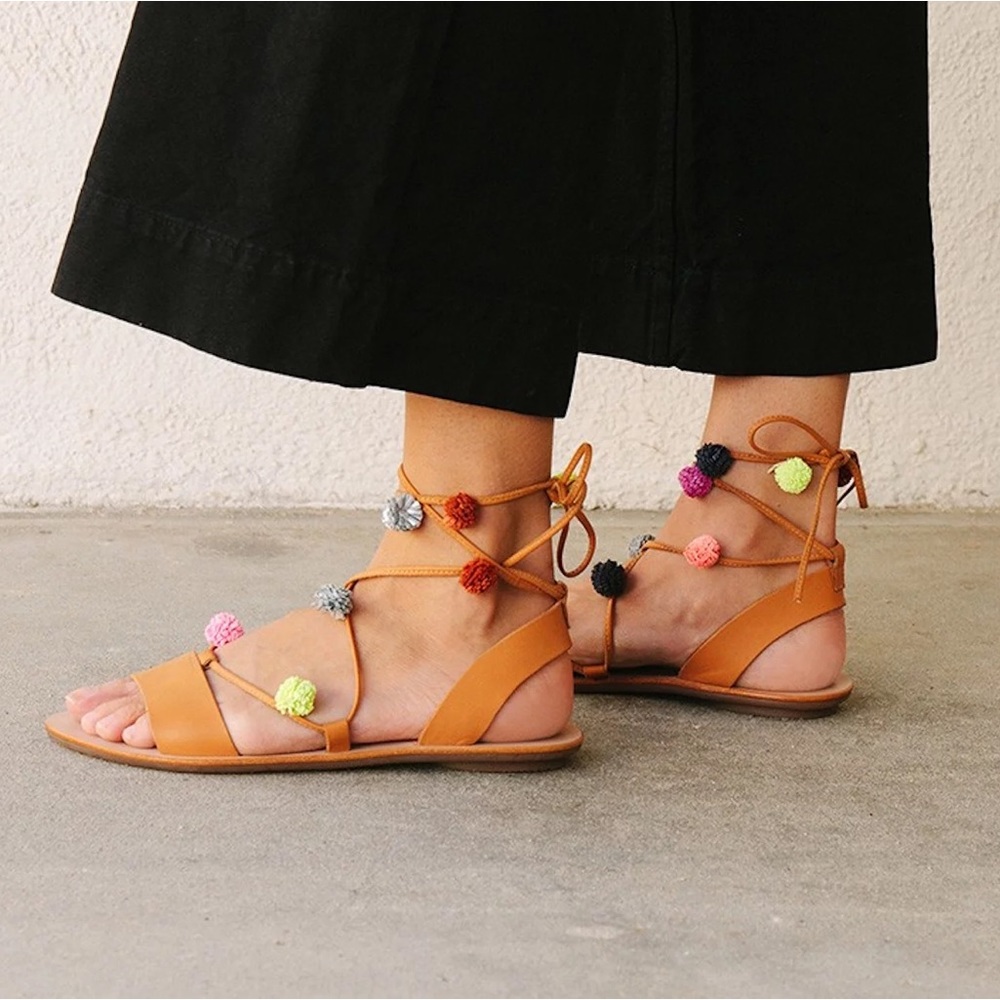 Loeffler Randall brown leather lace up style sandals